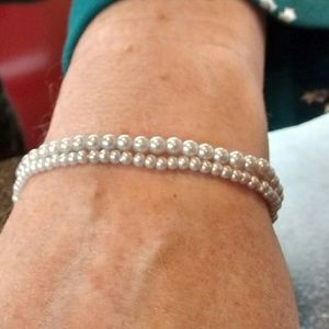 2 Faux Pearl Light Gray Stretch Bracelets